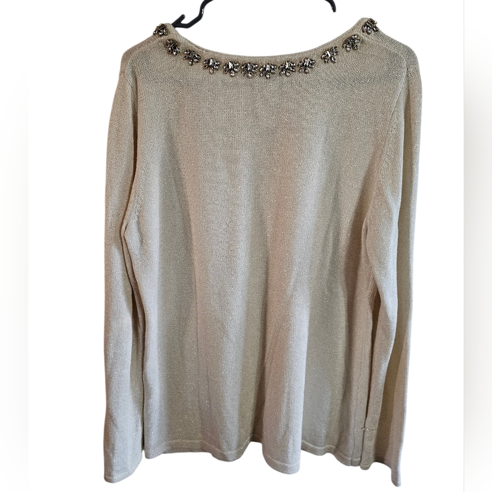 Chadwicks Beaded Neckline Metallic Knit Sweater Gold Shimmer Womens L Luxury 90s - Picture 3 of 7